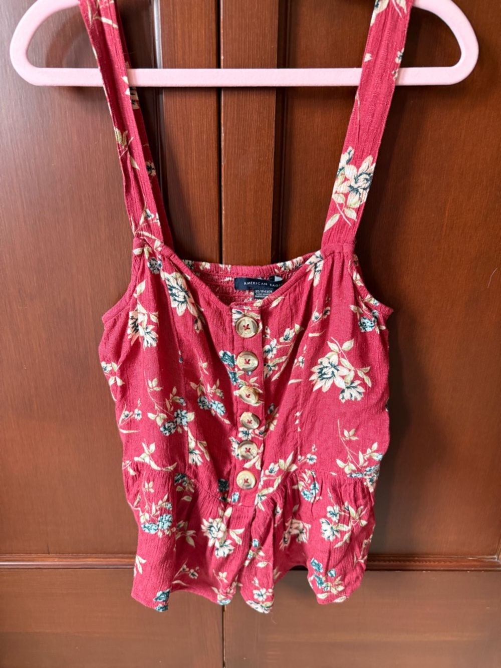 American Eagle Outfitters red floral button-front cami